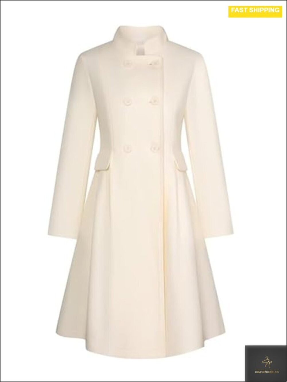 Women's Wool Blend Swing Dress Coat Double Breasted Pea Coat Winter Trench